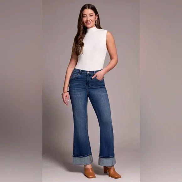 Tribal Brooke Cuffed Palazzo Jeans - Picture 8 of 12